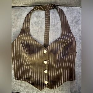 Black Frederick’s of Hollywood Pinstriped T-Back Halter Top
